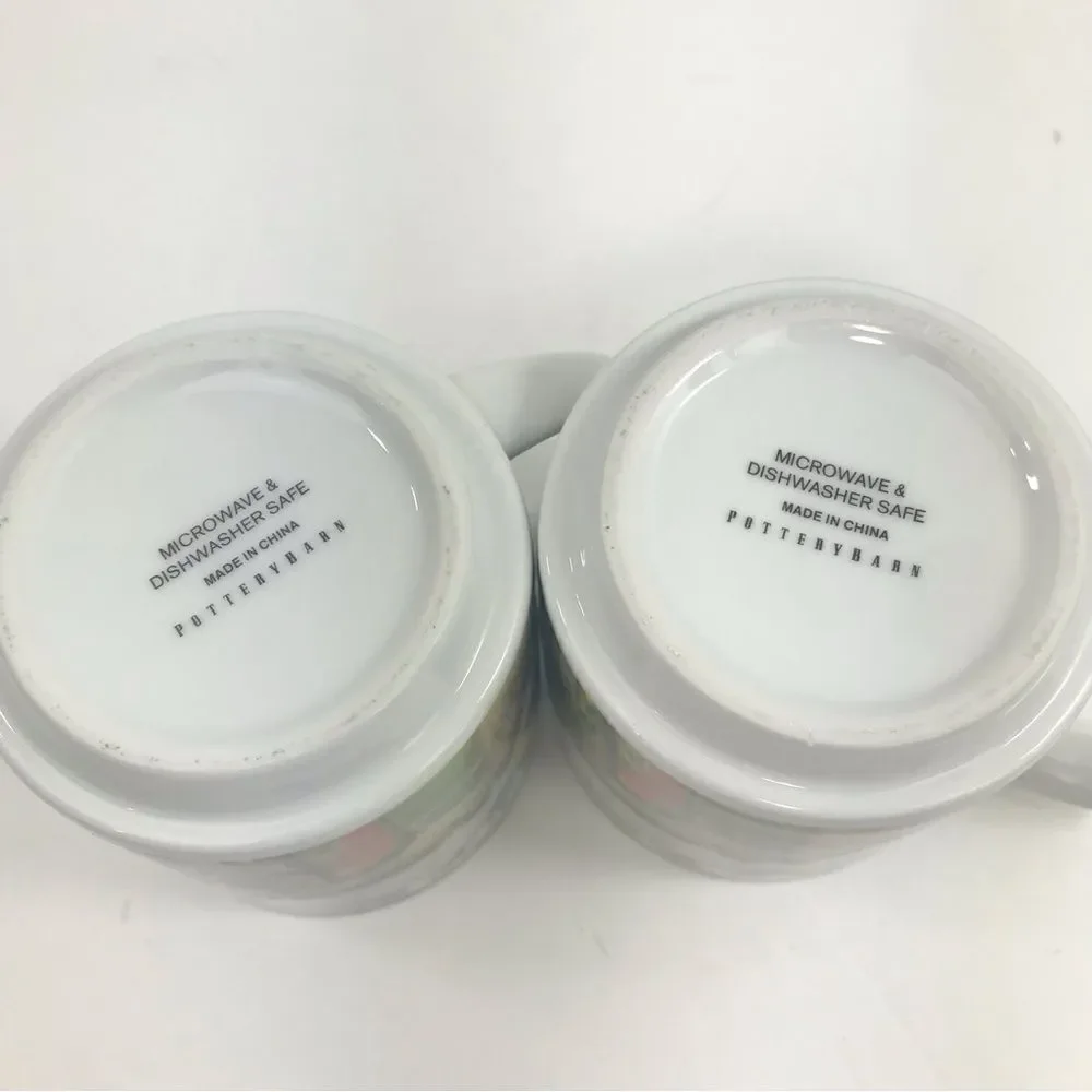 Pottery Barn Nostalgic Happy Holidays Ceramic Mug Set of Two Bundle